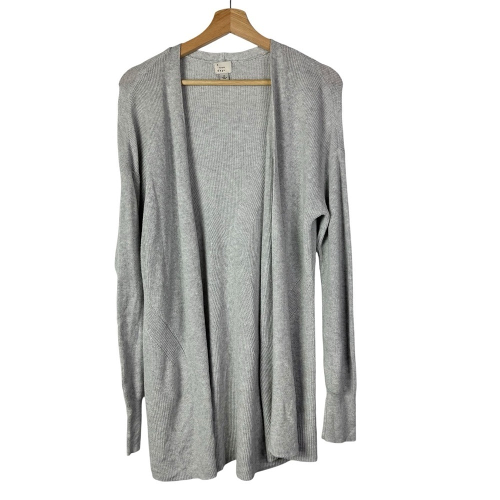 A New Day Light Gray Open Front Tunic Length Cardigan Sweater M